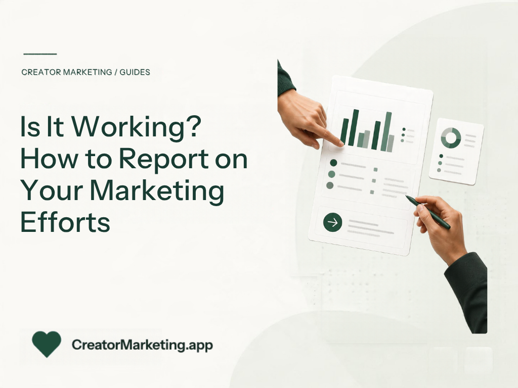 Two people reviewing a marketing report with bar charts, a donut chart, and recommended actions.